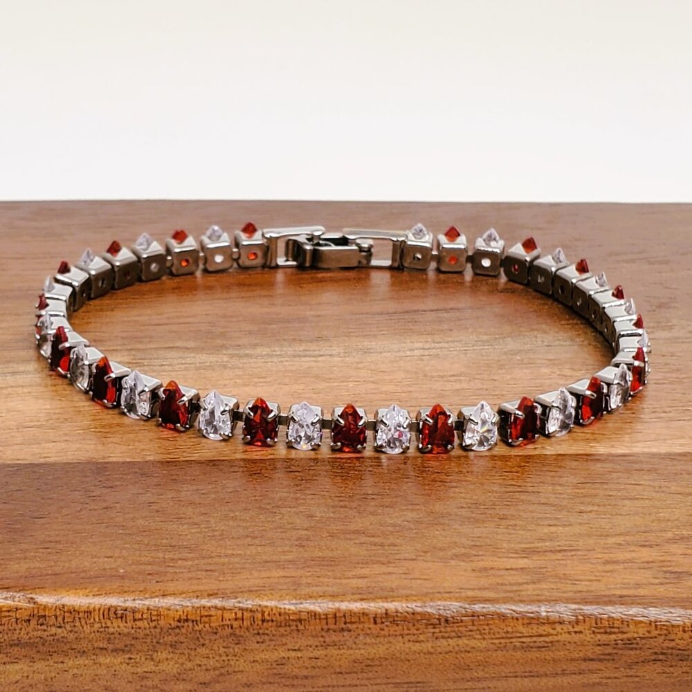 925 Silver 7" Womens 1ct Diamond 2ct Red Ruby Gemstone Tennis Bracelet Jewelry - Picture 7 of 7